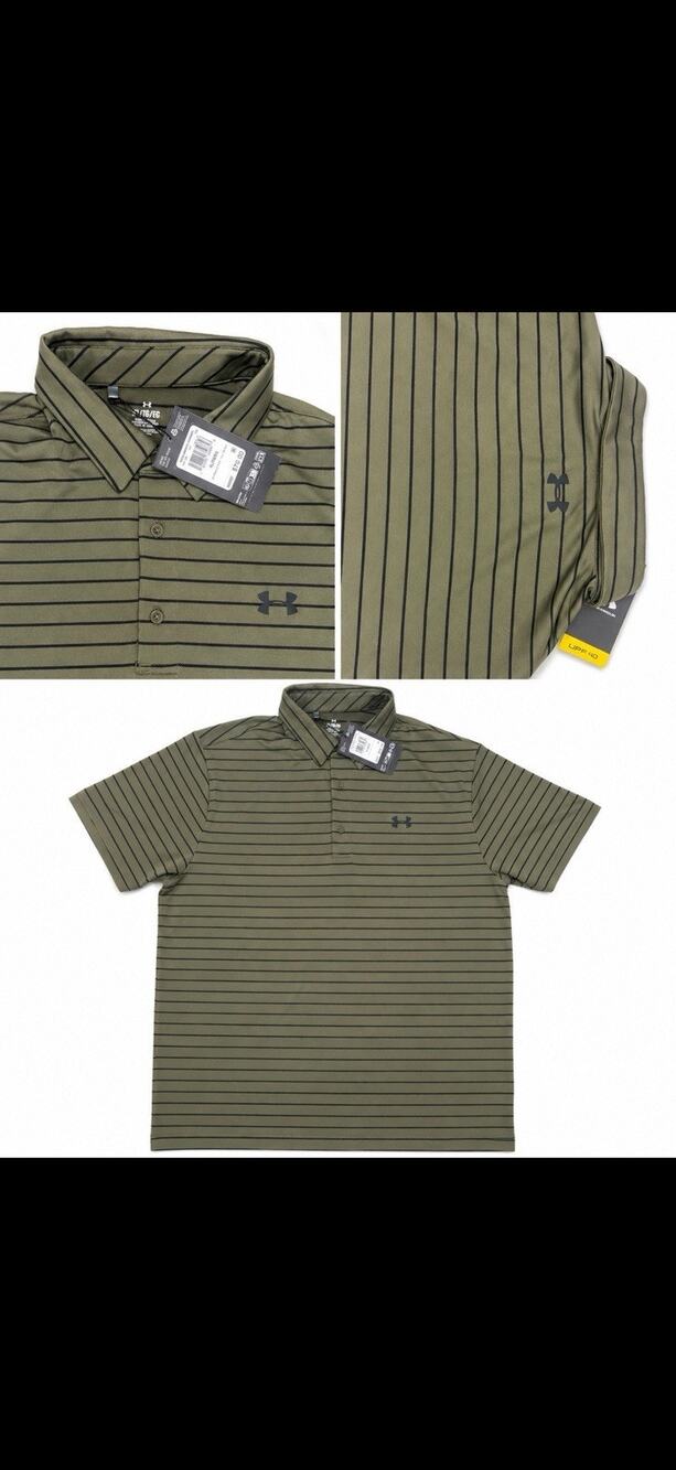 Under Armour Men's LG Green/Black Striped Short Sleeve Collared 3-Button Polo
